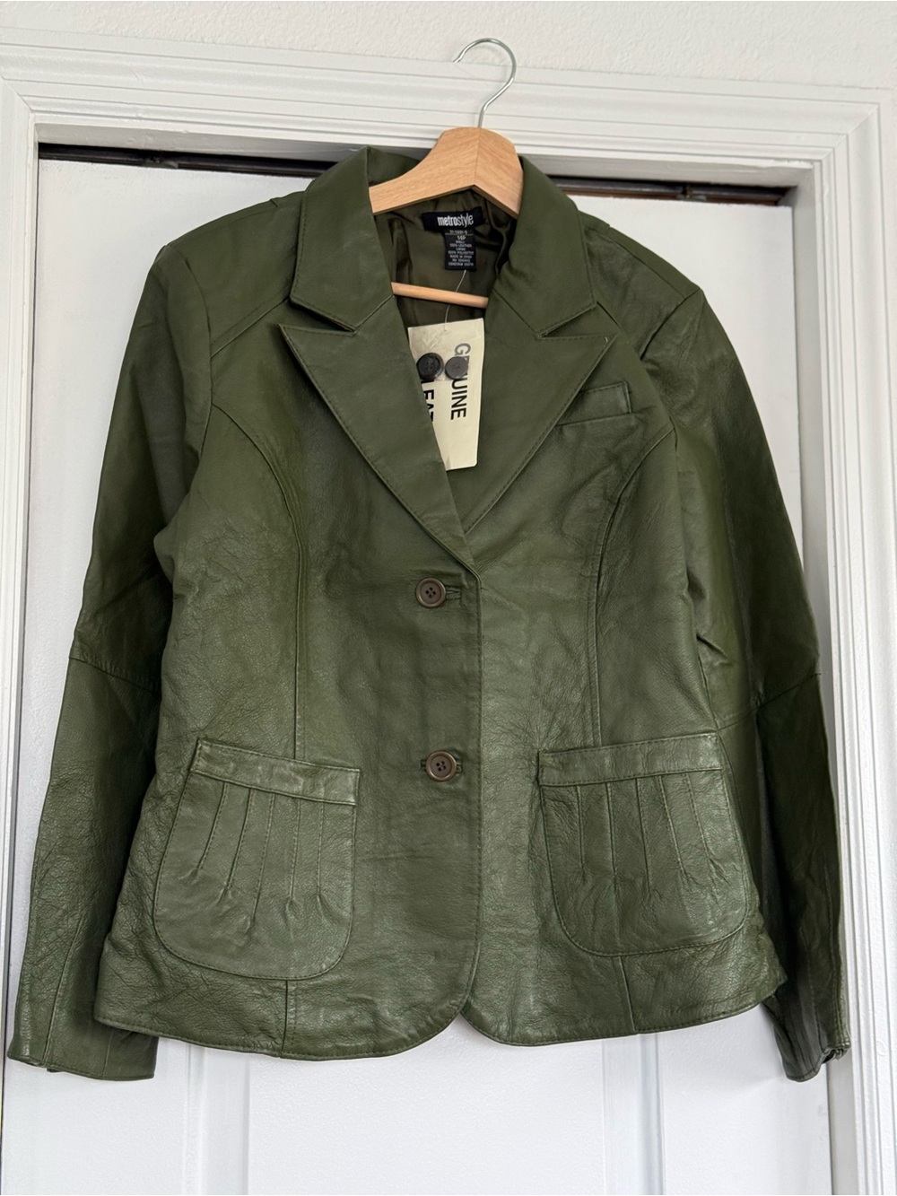 MetroStyle Olive Green Leather Blazer Jacket